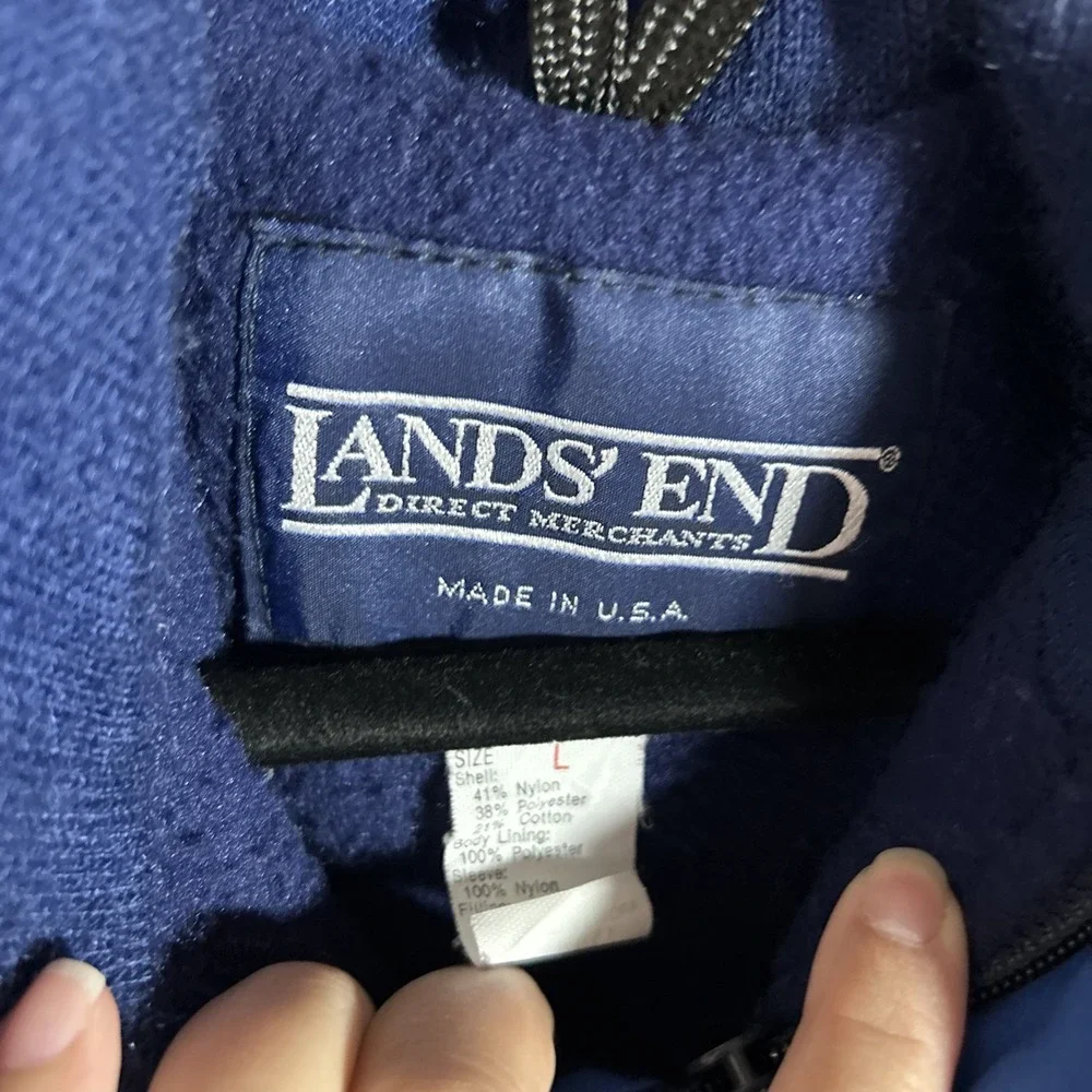 Lands End Pullover Jacket Large Parka Blue Lined Pockets Made in USA Vintage